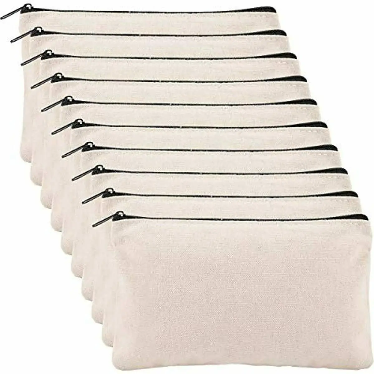 8A Reusable Canvas Pencil Case Cosmetic Pouch Canvas Bags With Black Zipper