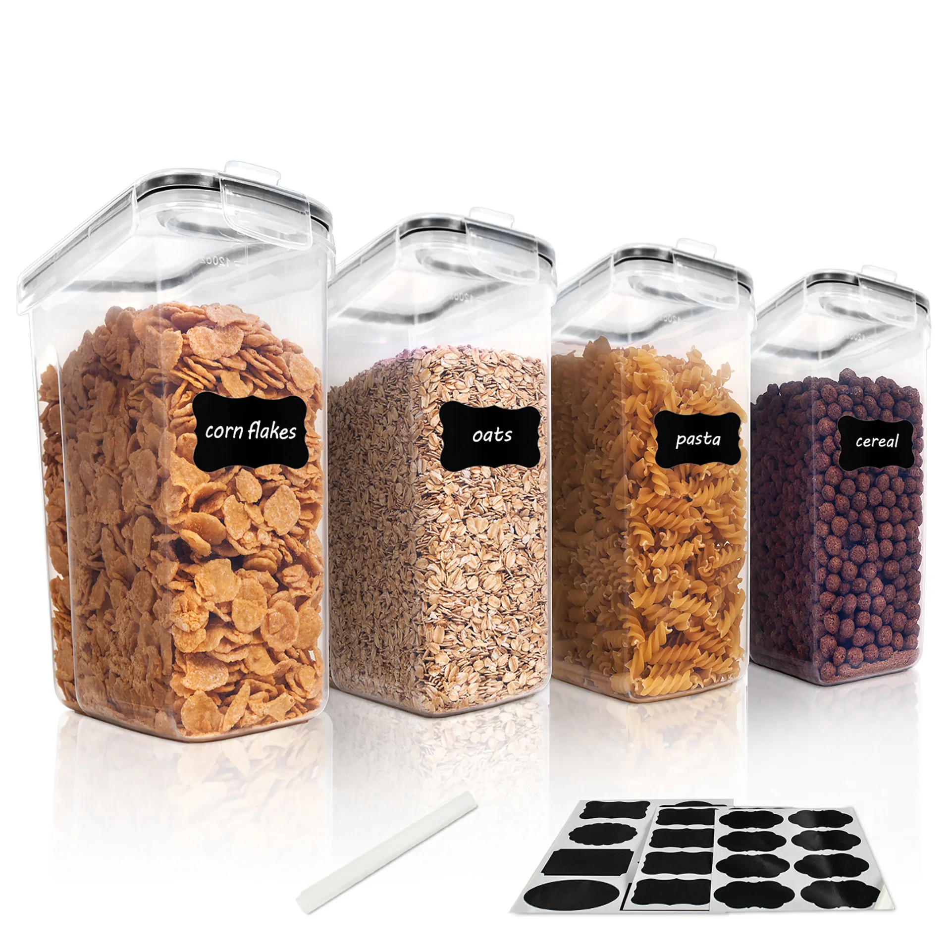 
4pcs Cereal Food Containers Storage Set Airtight Pantry kitchen Storage Containers with Lid BPA Free Plastic Cereal Dispenser 