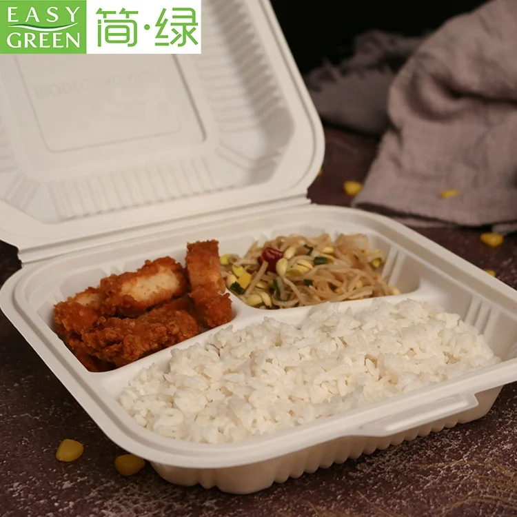 Easy Green Biodegradable Disposable Restaurant Takeout Cornstarch 3 Compartment Food Container