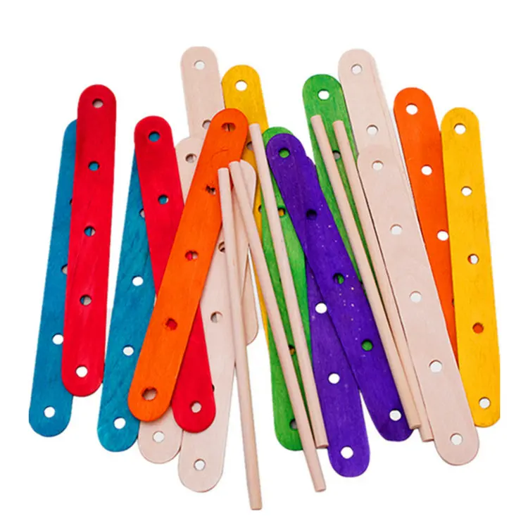 Перфорированная деревянная палочка для мороженого с отверстиями, разноцветные палочки для рукоделия, Разноцветные деревянные палочки для мороженого
