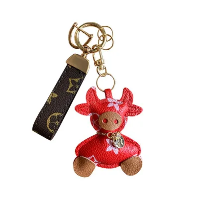 cute luxury custom high quality leather animal keychain red for men