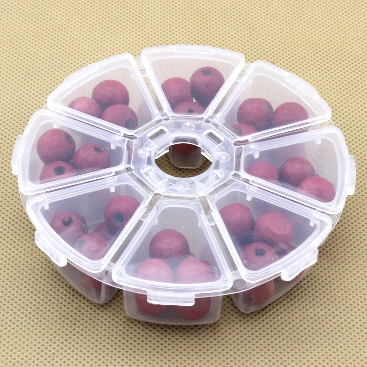 D405 8-cell Round Transparent PP Bead Box Small Object Rubber Band Button Organizer Plastic Packaging
