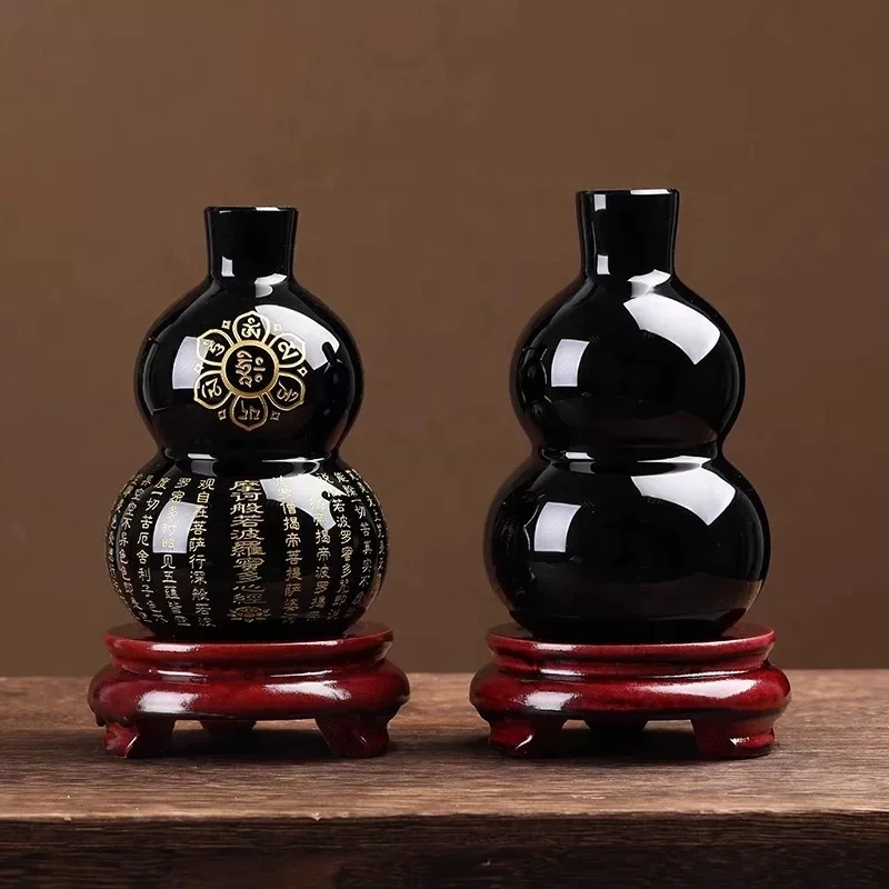Wholesale Natural crystal glass bottle gourd Black Obsidian Gourd Hand Carved calabash Crystal Gourd For Feng Shui Accessories