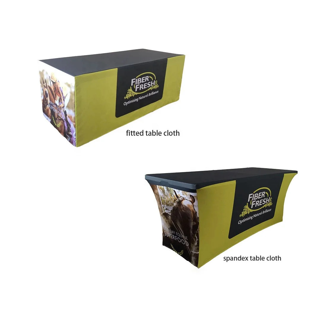 2024 Sublimation Printed Display Table Cloth Trade Show Stretchable Table Cover Fitted Table Throw