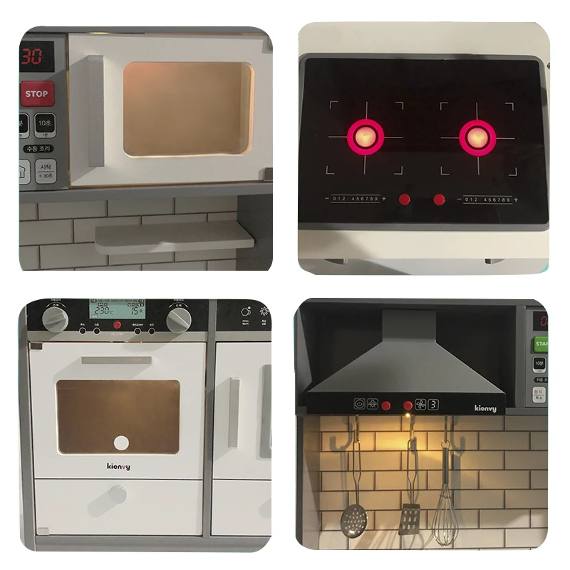 New shape hot sale wooden toys combined kitchen set refrigerator kitchen set toys wooden sound and light combination kitchen set
