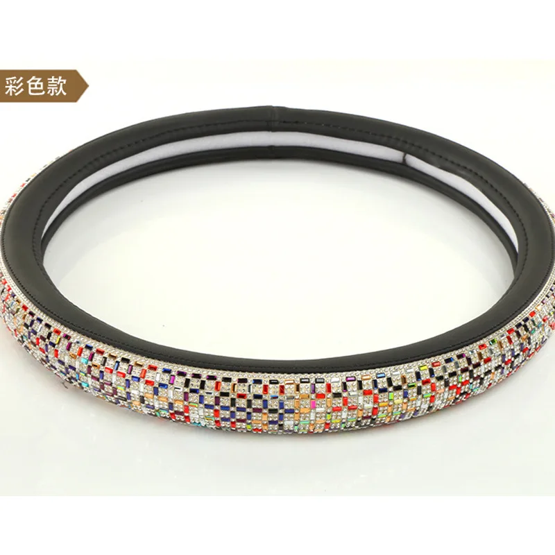 luxury glitter shining universal fit 15 inch leather diamond steering wheel cover diamond with rhinestones for car