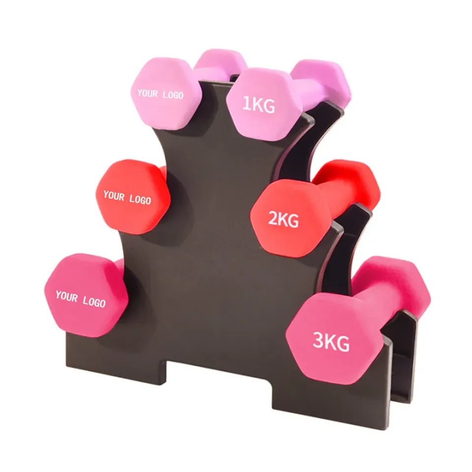 Hot sale hex small dumbbell Color neoprene dip plastic dumbbells Women gym dumbbells