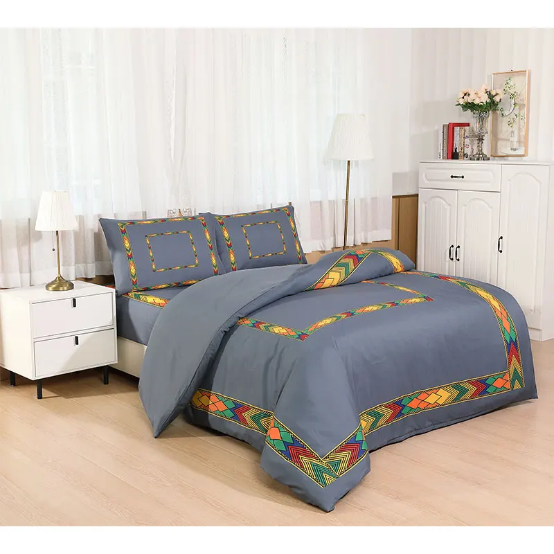 Custom design bed sheet Ethiopian Eritrean culture saba tilet edition 4pcs designers sheets bedding set