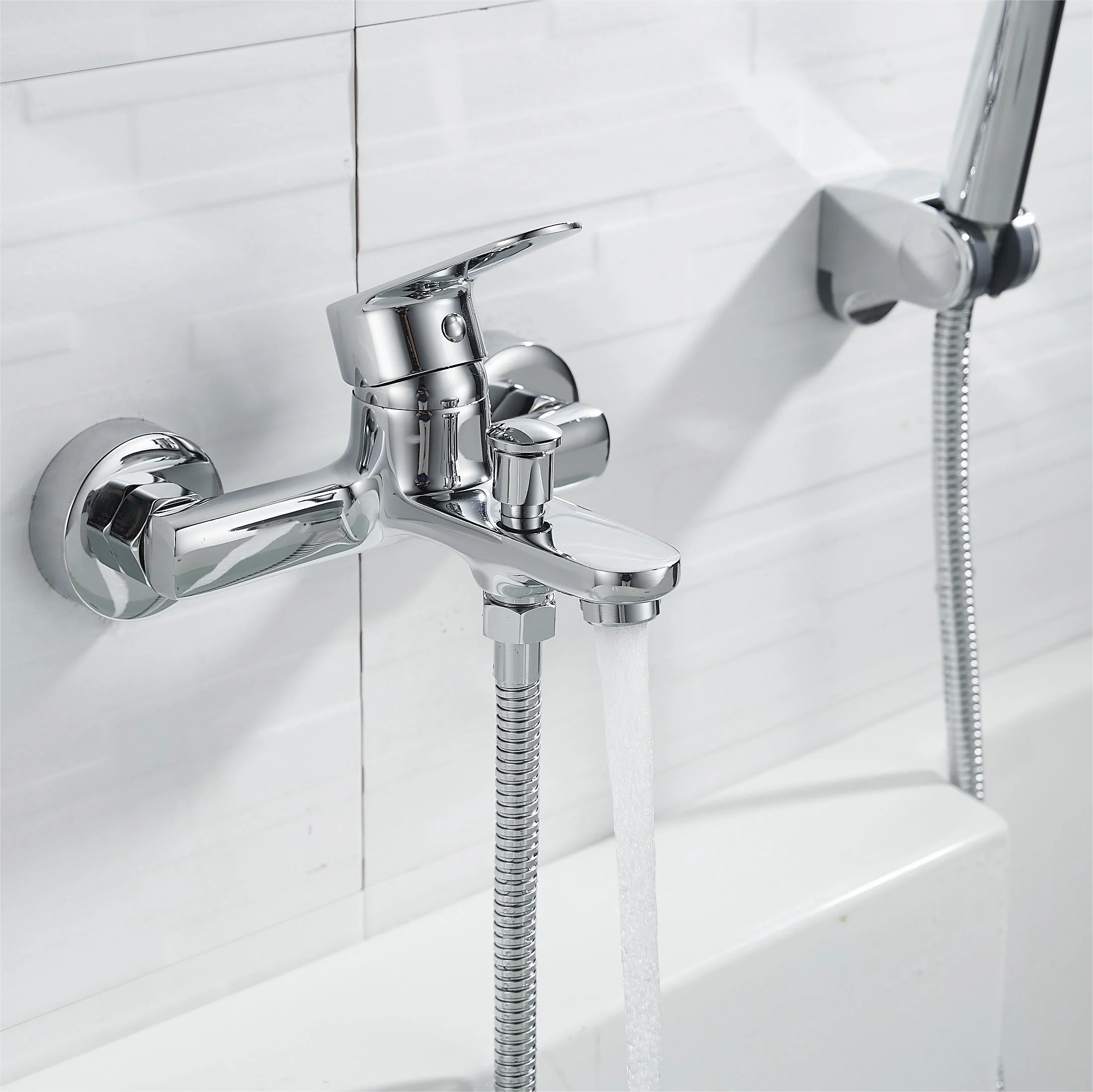 OEM Manufacturer Supply Lavatory Chrome Geometric Brass Faucet Wall Mounted Bath Sanitary Bathroom Bath&Shower Mixer