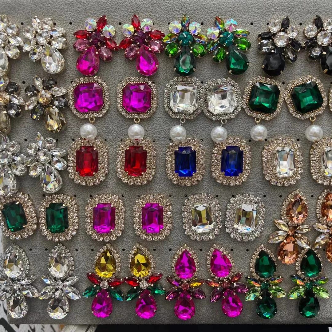 New Fashion 5 Colors Statement Rhinestone Dangle Earrings Colorful Crystal Drop Earrings for Women Jewelry Wholesale