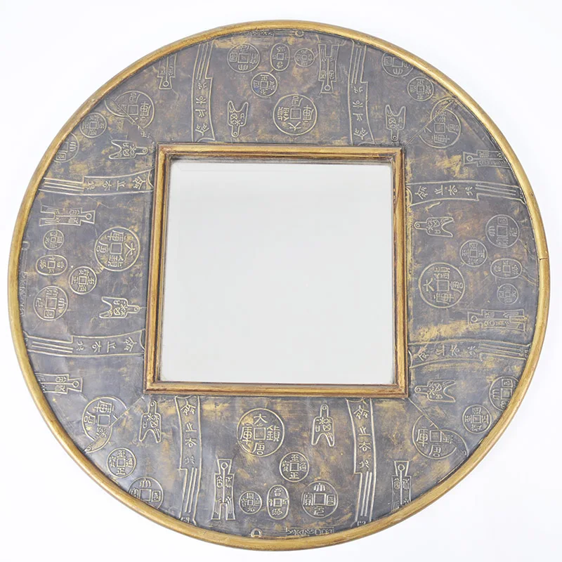 71 Antique Copper Cash Shape Round decor Novel Vintage Decor large Wall Mirror decoration Living Room dropshipping products 2024
