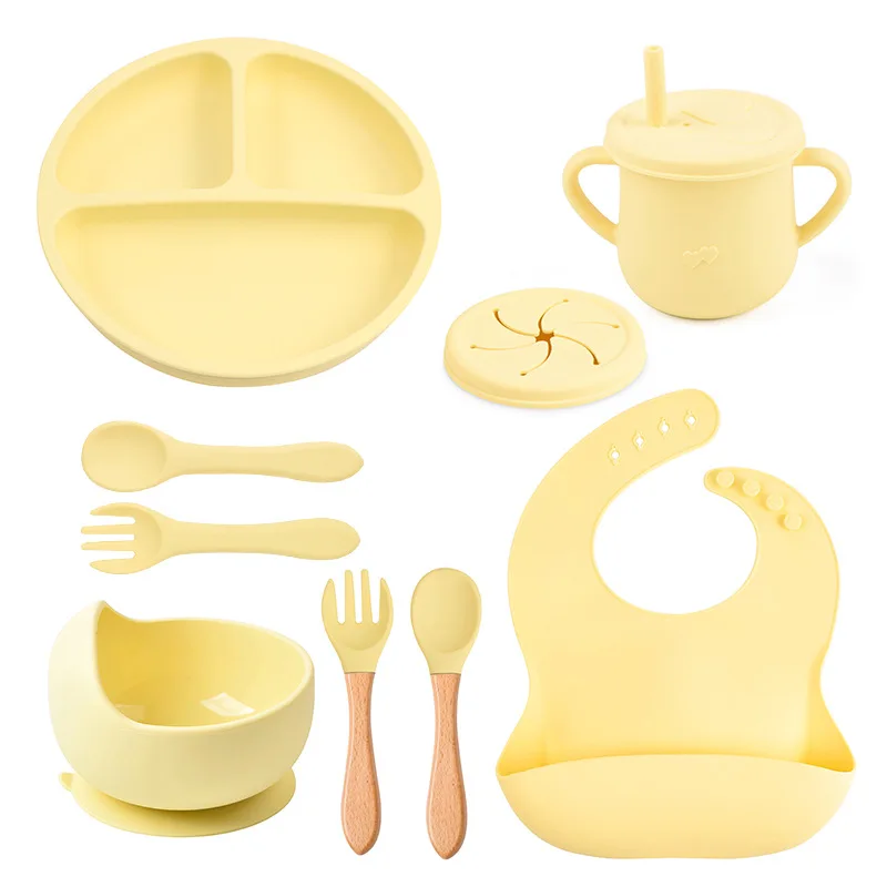 Hot Selling 2024 Baby Eating Feeding Set Silicone Utensil Products Infant Bowl Plate Spoon Feeding Sets for Toddler