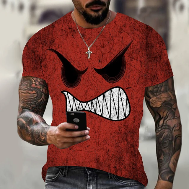 custom 3d Digital printing smiley face pattern T-shirt O-neck oversized T-shirt cheap bulk printing t shirt