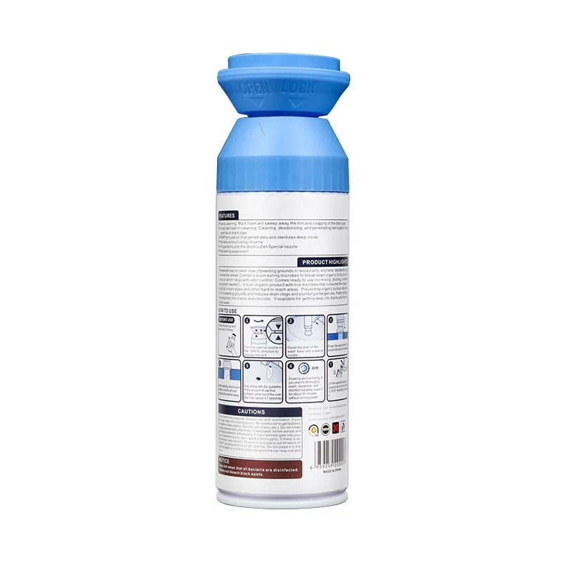 EU and USA Formula Standard of Sink and Drain Foam Cleaner Pipe Deodorant Spray Manufacturer