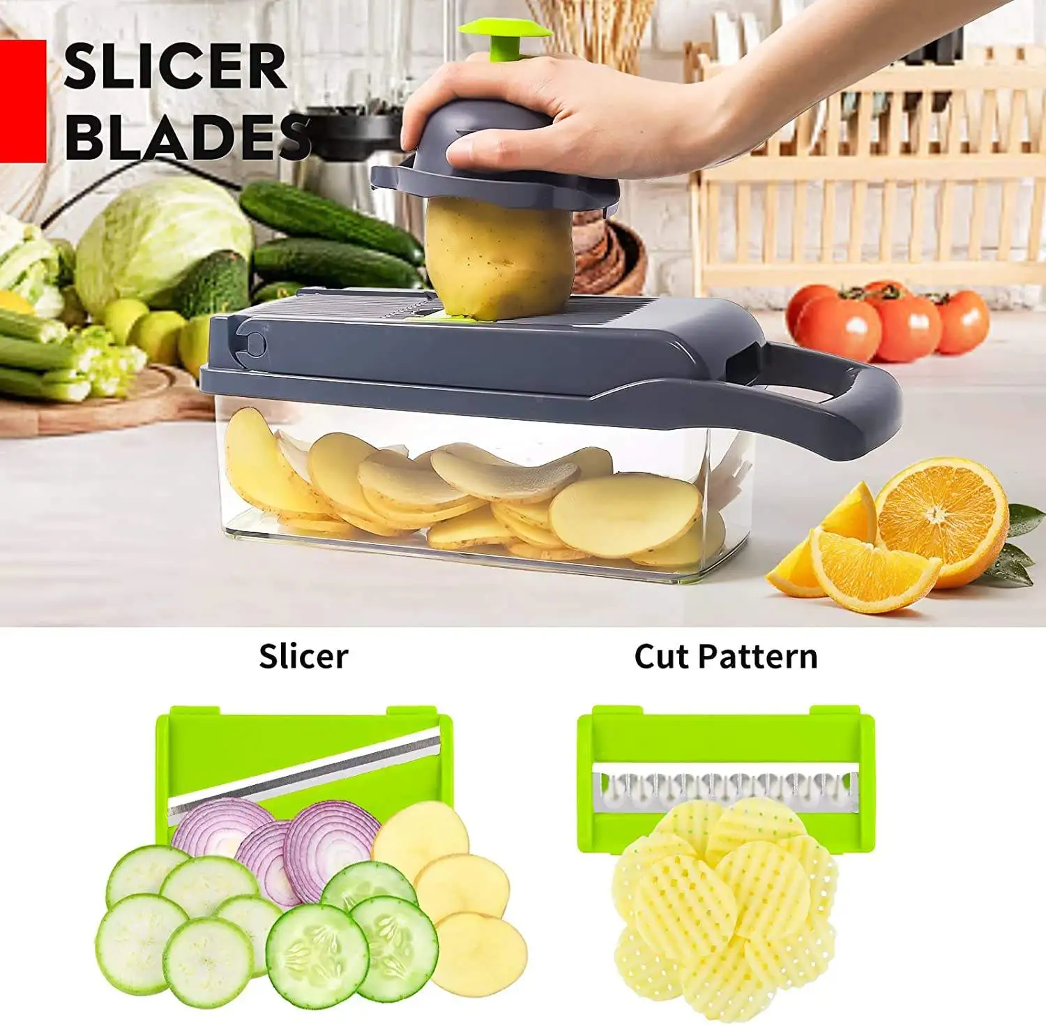 2023 Hot sale Selling Kitchen Multi 13 in 1 Manual Mandoline Fruit  Cutter Onion Dicer Veggie   Chopper