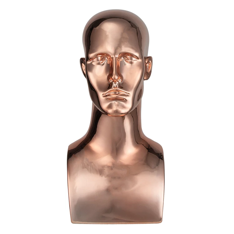 Chromed Headband Display Head Shiny Gold Stand Abs Plastic Wig Mannequin Head