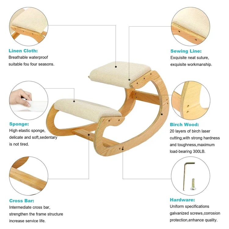 Ergonomic Office Kneeling Chair Rocking Chair Bamboo Wood Folding Stool For Home Desk Posture Corrective Seat for Back support