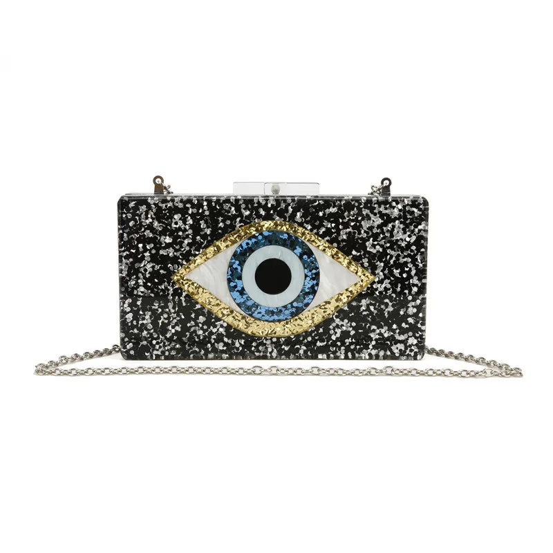 Ladies New Evil Eye Acrylic Portable Dinner Bag Shiny Single Shoulder Diagonal Bag Wedding Dinner Clutch