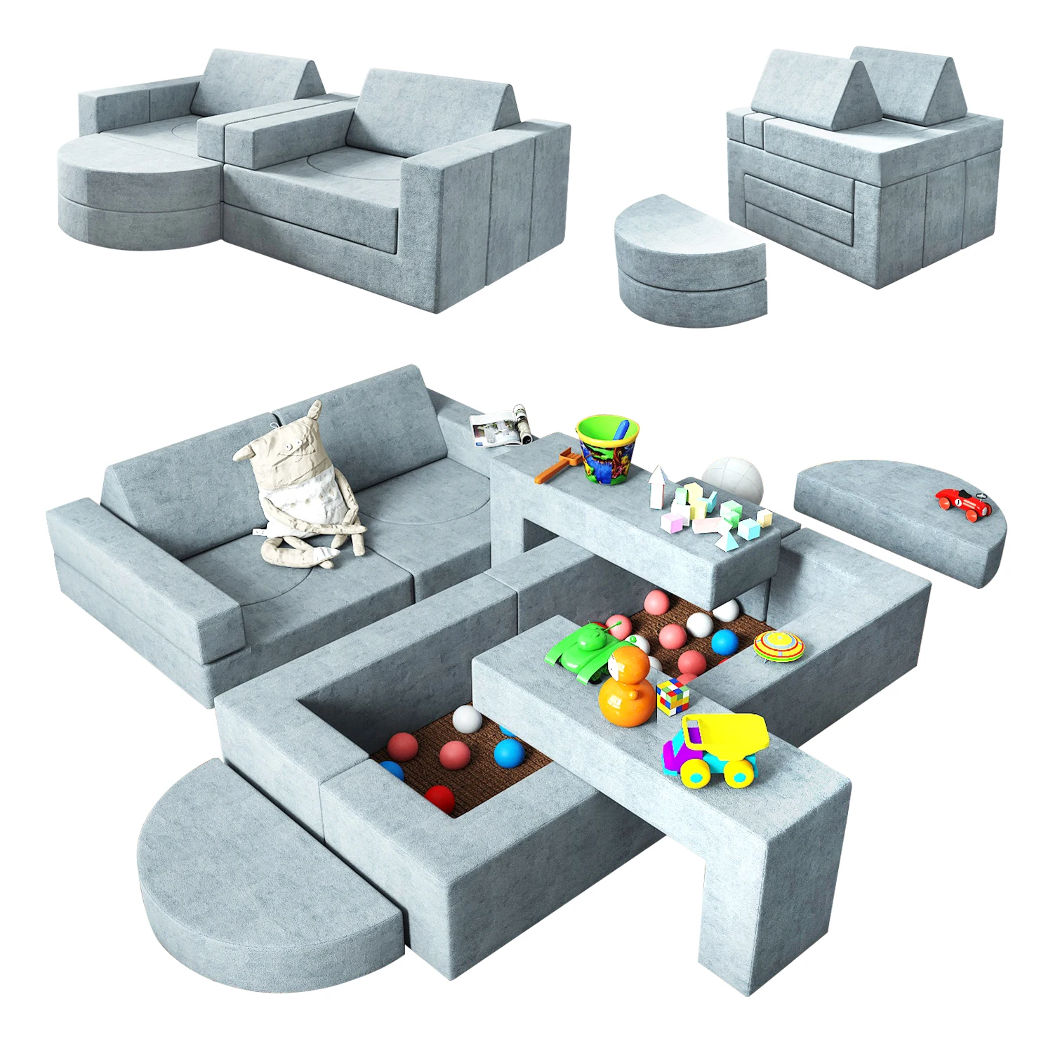Factory SIXTEEN PIECES  Couch Play Kids Modular Foam Couch Best Baby Playmat Play Couch Foldable Mattress Bed Convertible sofa