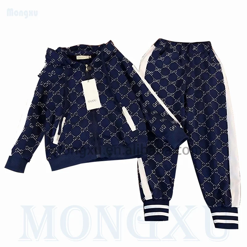 High Quality Designer Kids Clothes Famous Brand Luxury Boy And Girls Winter Outfits Zip Up 2 Piece Jogging Suit Tracksuit Sets