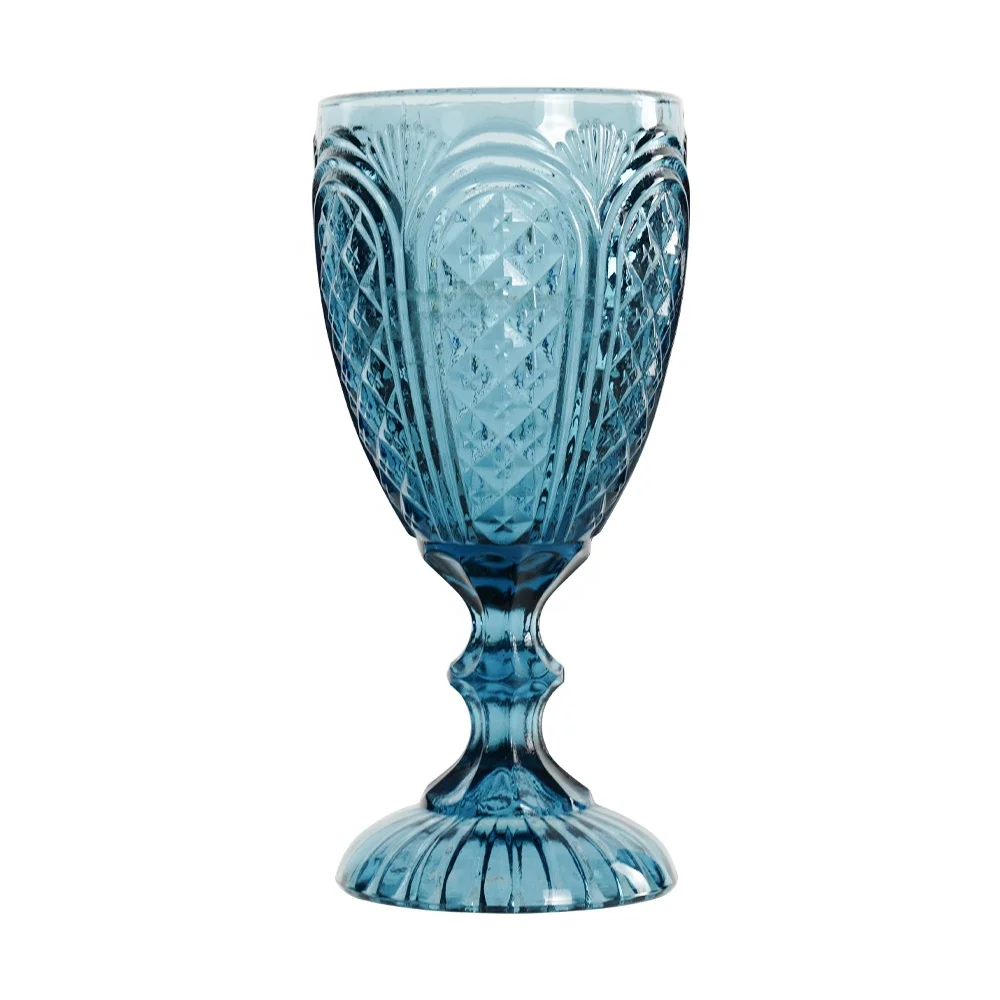 Aeofa Two Options Classic Hot Selling 300ml Wedding Unique Goblets Blue Amber Wine Glasses Colored Glass Goblet for wedding