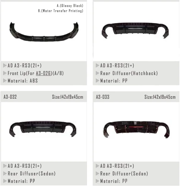 for 2021 AUDI A3 upgrade to RS3 rear bumper