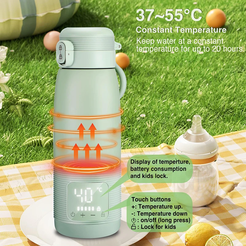 500ml On The Go USB Fast Charging Thermos Cup Cordless Travel Car Portable Baby Bottle Warmer For Water Baby Milk Formula