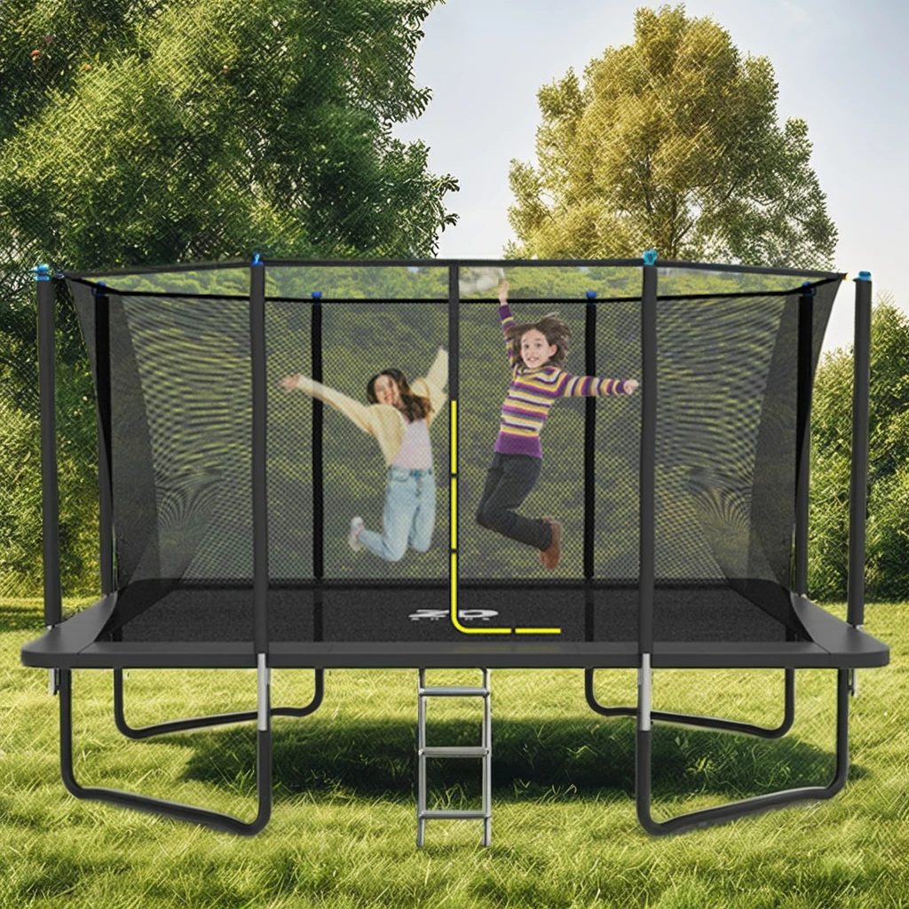 Zoshine Unisex Outdoor Family Trampoline 8*11/10*14ft Rectangle Long Tumbling Square PVC/PE Spring Cover Fun Protective net