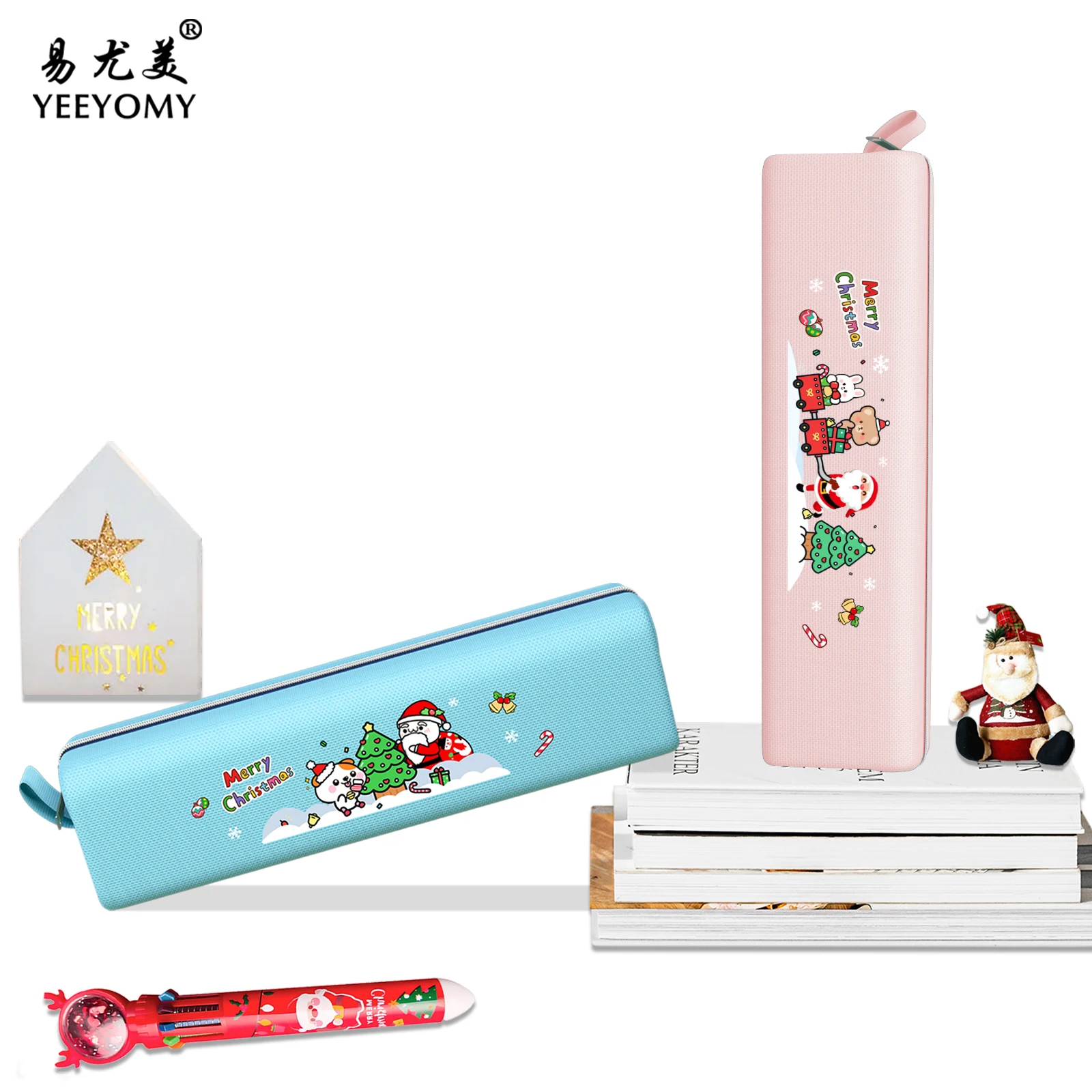 Christmas Pencil Case Zipper Makeup Cosmetic Bag Oxford Fabric Pen Bag Custom Pencil Pouch For Children