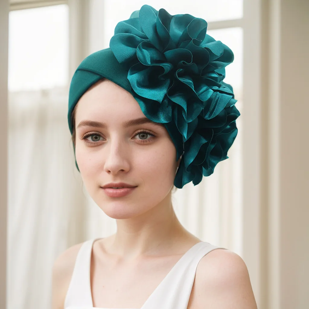 New Exaggerated African Hat Two Layer Side Large Flower Indian Hat Muslim Woman Turban Caps Hat