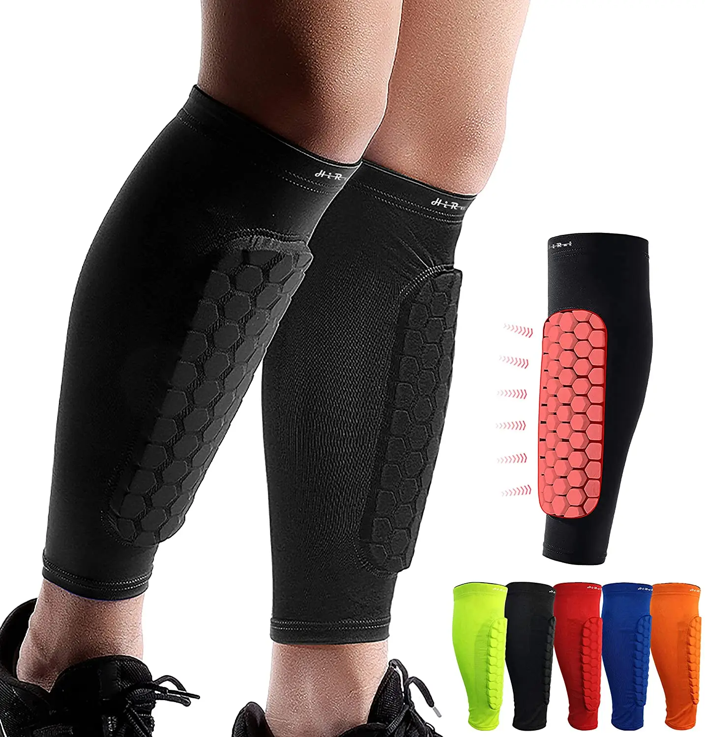 Honeycomb Foam Shin Guard Pad Calf Compression Sleeves Support Brace Canilleras Custom Logo Lightweight Soccer Football Spandex