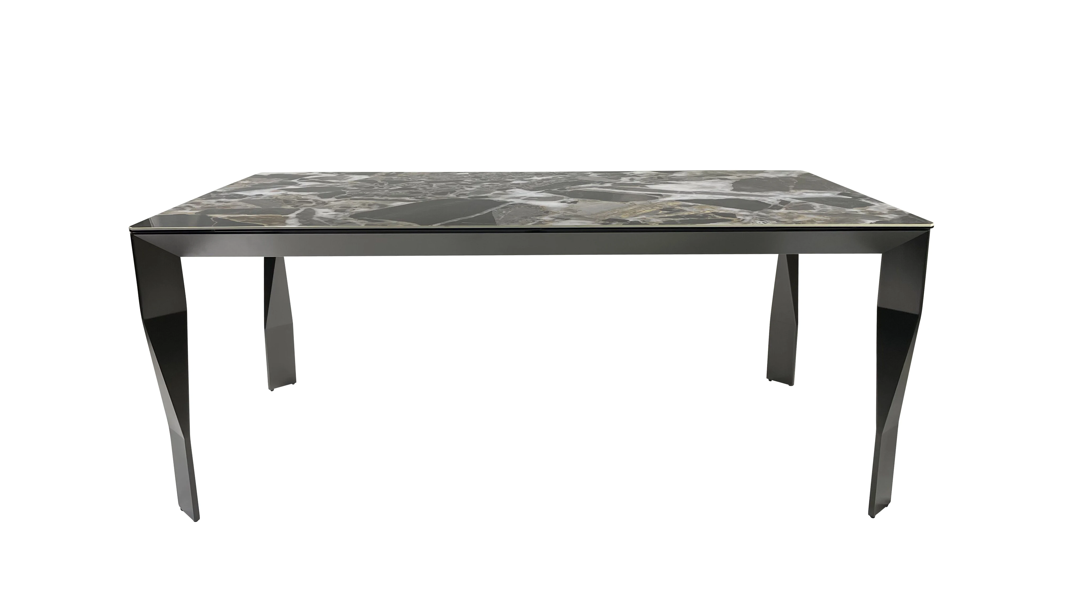 Modern Design Cheap Dining Room Furniture Top Black Dining Table 6 Seats Dining Room Table Set Table Metal Legs Glass Style Type