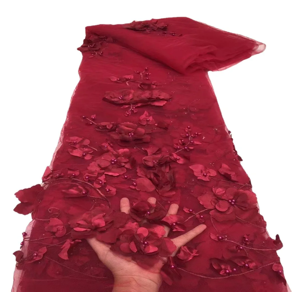 Handmade beaded three-dimensional embroidered Fabric for Spring and summer clothing