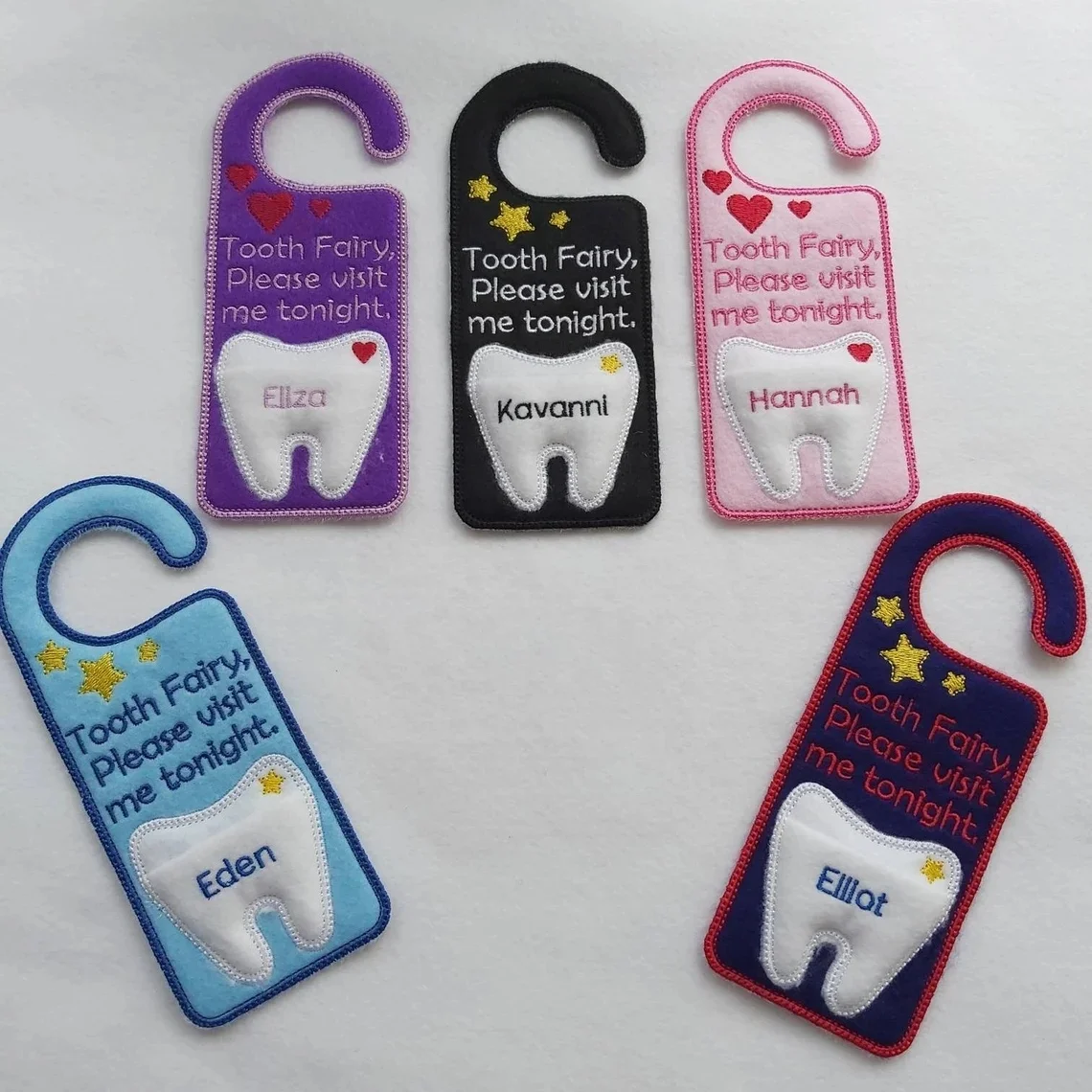 PaFu Felt Embroidered Tooth Fairy Gift For Kids Door Signs Bedroom Hanging Tooth Pocket Tooth Fairy Pouch