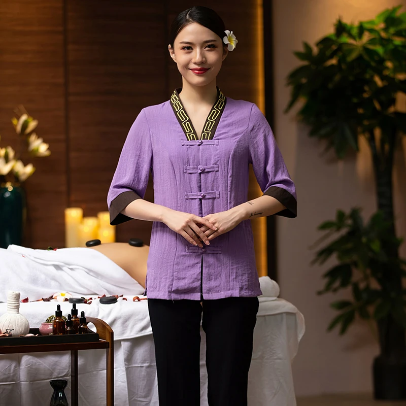 
Fashion middle-sleeved couple work clothes tea artist work clothes SPA club beauty salon technician uniform set 