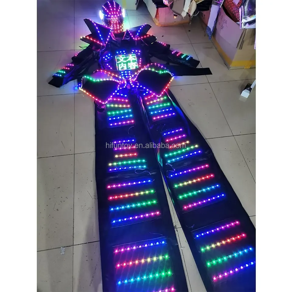 Luminous Costume Stilt Walker Costume LED Robot Stilt Walker Costume Laser Gloves Included LED Clothes Suit for Performance Wear