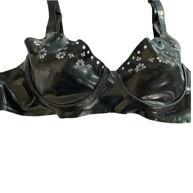 Latex Fetish Rubber Lingerie Bra Briefs Sexy Hollow out With Customizable Pattern Gummi Bra
