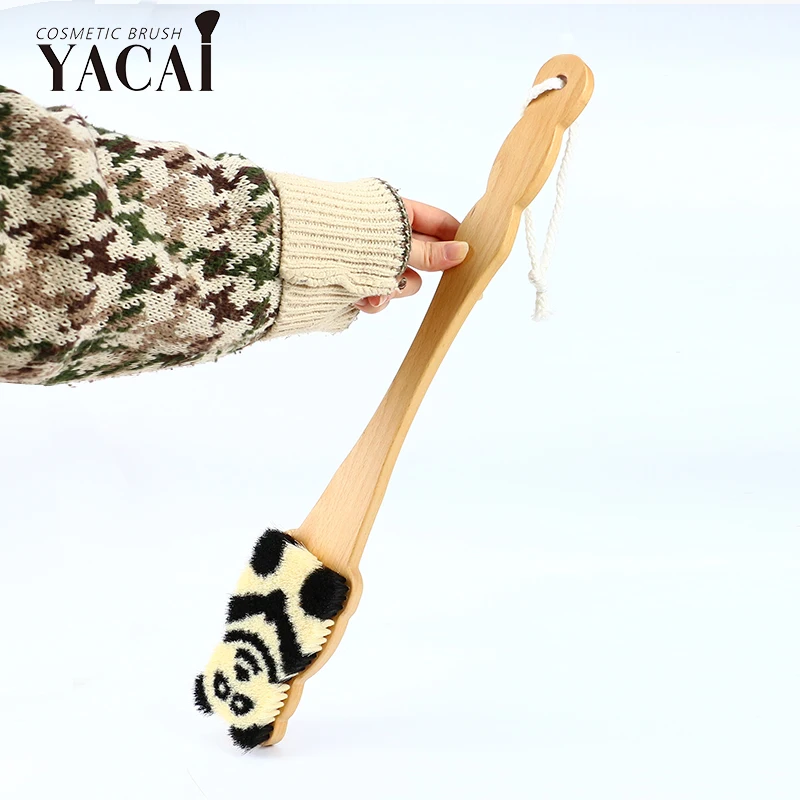 Щетка Yacai с длинной ручкой в форме медведя для влажного или сухого душа/щетка ванны из бамбука мягкой и