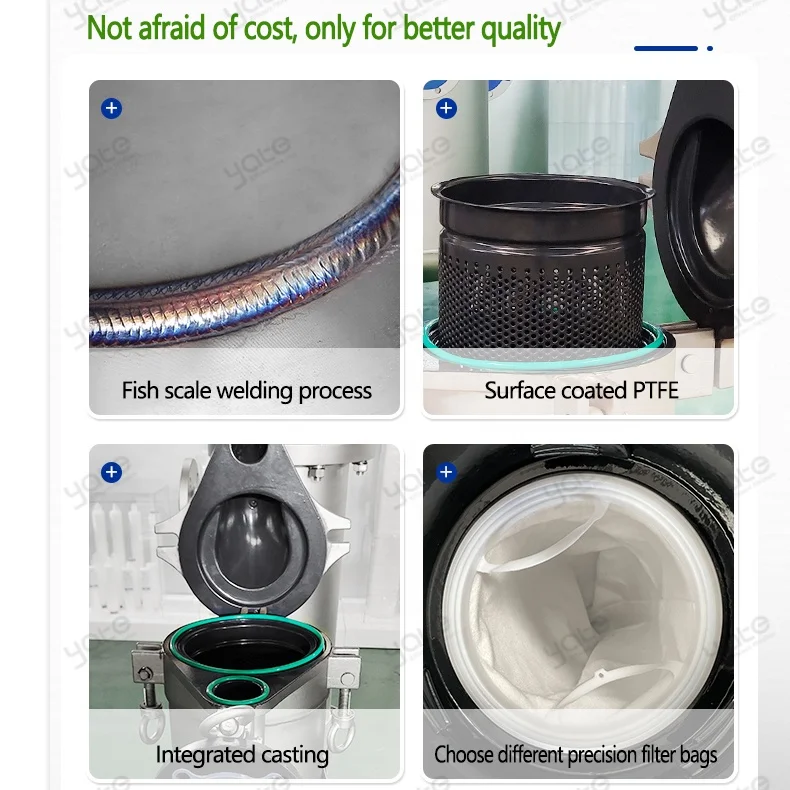 Weak acid solution filter inside sprayed with PTFE Polytetrafluoroethylene  stainless steel 316 Single Multi Bag Filter Housing