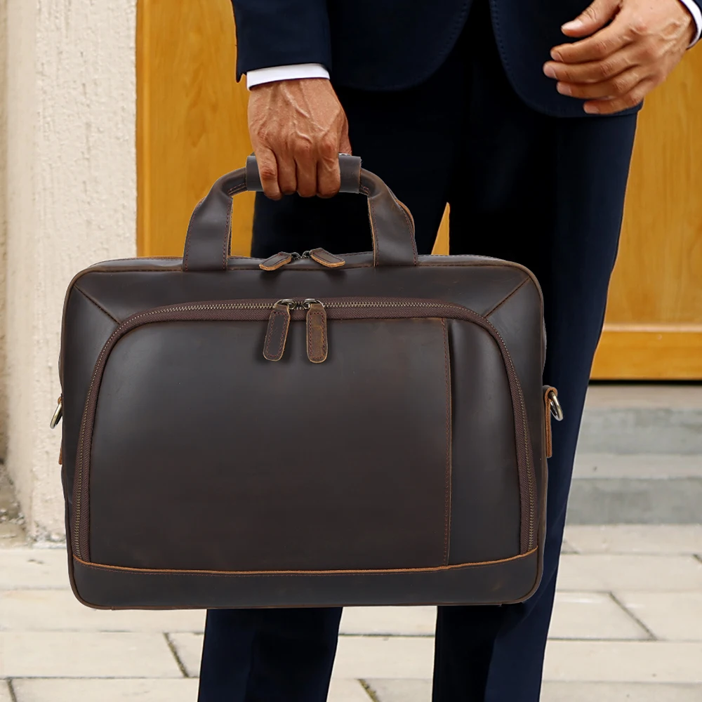 New Arrival Crazy Horse Leather Cowhide Briefcase Messenger Business Portfolio Bag Men Genuine Leather Laptop Briefcases for Men