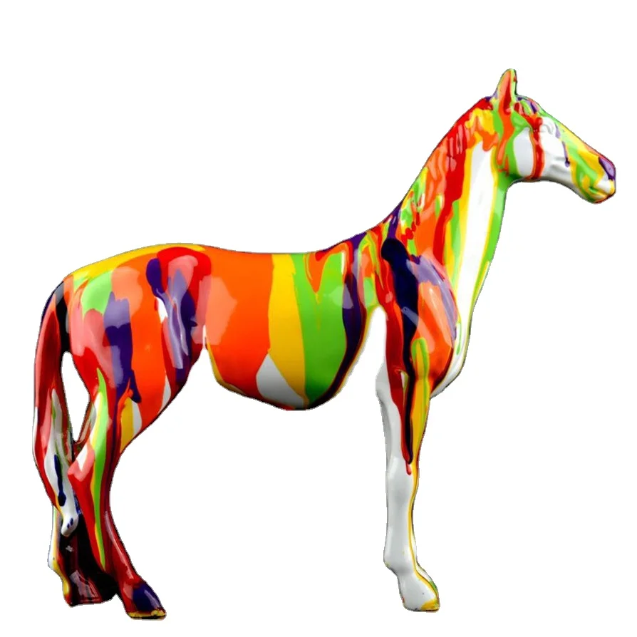 Hand Painted Abstract White Resin Garden Life Size Horse Sculpture