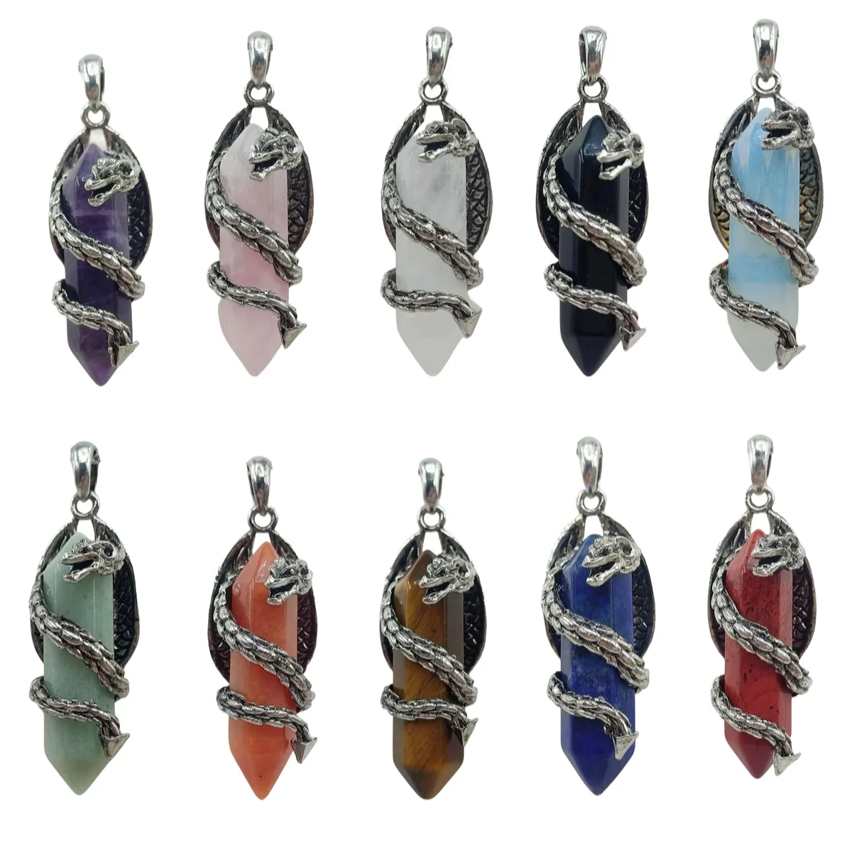 Chinese High-Grade Fly Dragon Wrapped Natural Energy Healing Hexagonal Stone Pendant Accessories