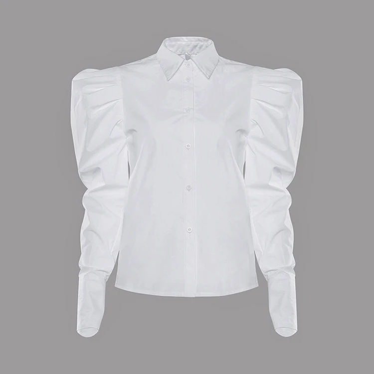 Ladies Work Wear White Puff Sleeve Blouse Women Shirts Office Turn Down Collar Female Elegant Tops Blouses