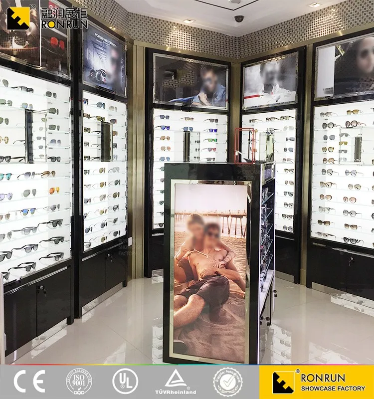 Ultra clean tempered glass shelves showcase for optical glasses retail shop furniture