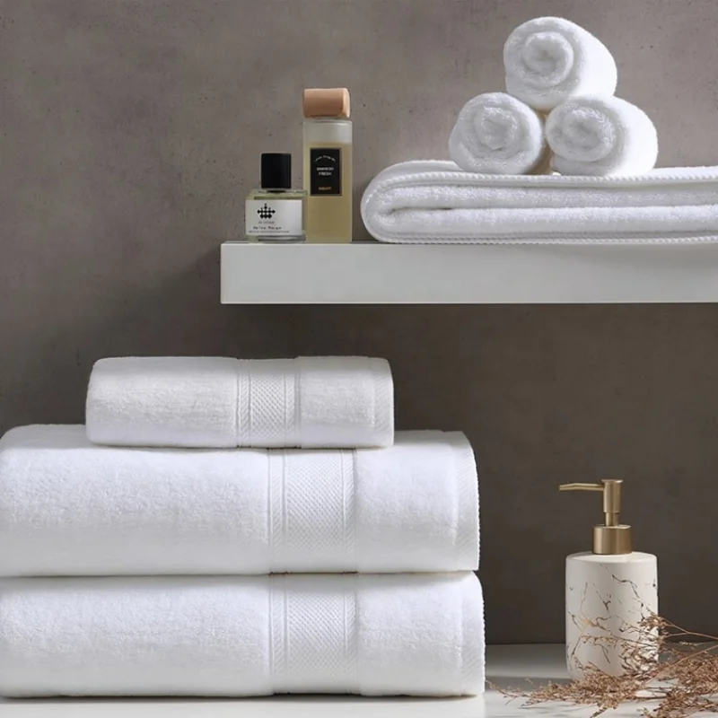 Luxury 32s 100% Cotton Pure White Hotel Terry Bath Towels Custom Logo Cotton Towel Sets