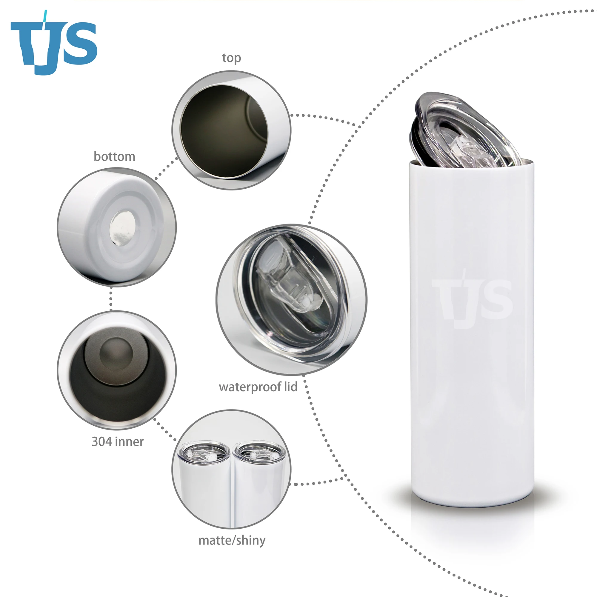 Free shipping USA warehouse RTS 20 oz white straight skinny blanks sublimation tumblers 20oz with plastic straw and rubber