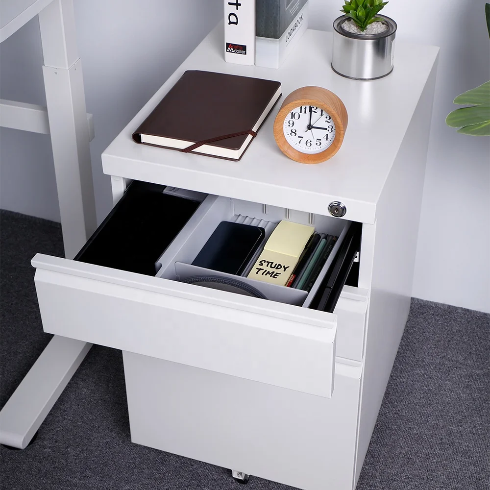 3-Drawer Wheeled Mobile File Cabinet with Lock Under Desk Office for Home Office File Organizer