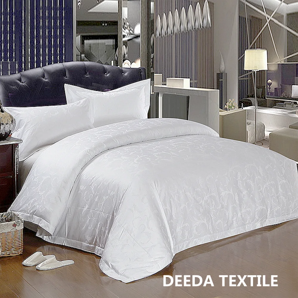 Deeda textile pure white cotton sateen jacquard hotel bedding suppli