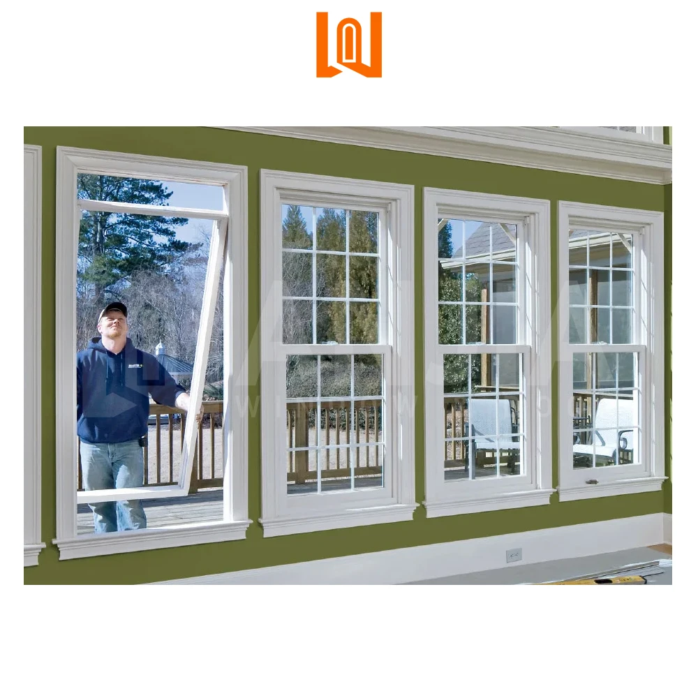 WANJIA American Certification Apartment UPVC Single Hung Vinyl Window White Vinyl Single Hung Window
