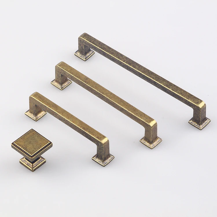 wholesale price antique archaistic style square bar bronze color zinc alloy  handles for kitchen cabinets drawer